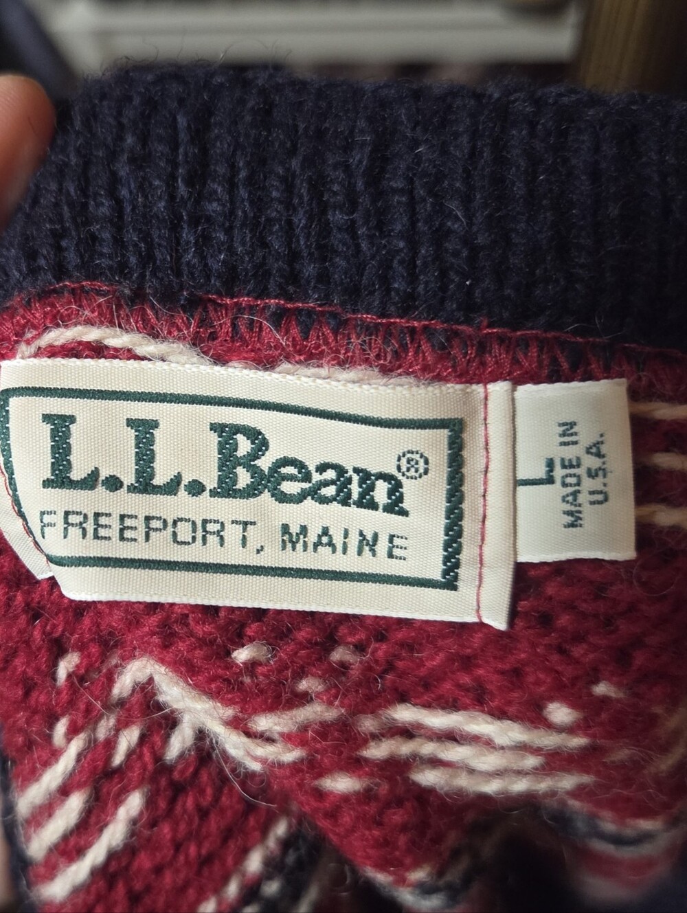 Vintage 90s Womens LL Bean Fair Isle Nordic Red Cardigan Made In USA Size Large - Picture 6 of 7
